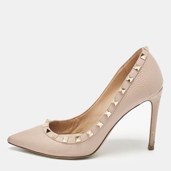 Valentino Poudre Pink Leather Rockstud Pumps Size 37.5